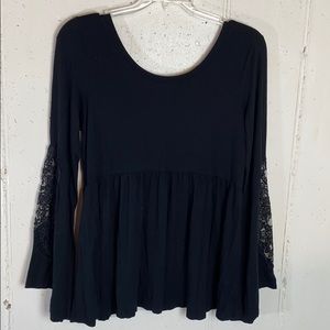 Torrid 0 black baby doll lace accent sleeve top